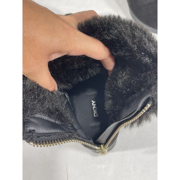 DKNY New Aron Wedge Bootie Black Womens Shoes Faux Fur 7 M Boots Used Once $150 - Picture 6 of 10